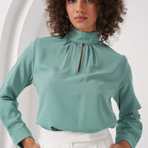 0418 Pencere Detaylı Bluz - Su Yeşili