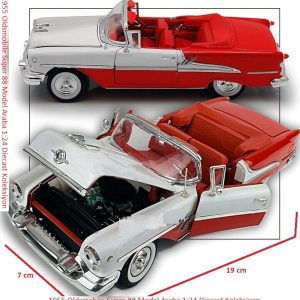 1955 Oldsmobile Super 88 Klasik Model Araba 1:24 Diecast Koleksiyon 19x7cm Kapı Kaput Açılır