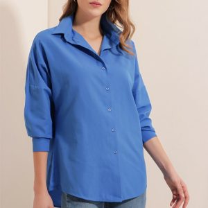 3900 Oversize Uzun Basic Gömlek - B.Mavi
