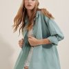 3900 Oversize Uzun Basic Gömlek - Su Yeşili
