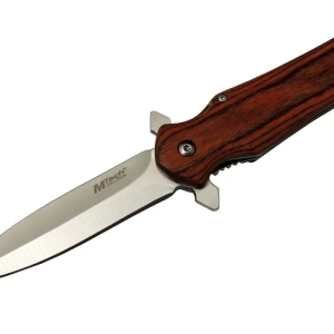 4-11 Kahverengi Kamp Çakı 21cm- Yarı Otomatik, Kemerlikli, Ahşap Sap