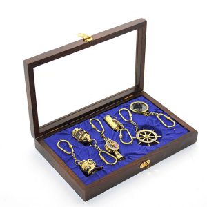 Ahşap Kutulu Pirinç 6'lı Anahtarlık Seti