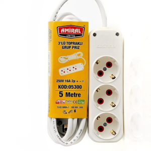 Amiral 3' Lü Topraklı 5 Metre Kablolu Grup Priz