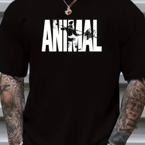 ANIMAL Desen Baskı Erkek Oversive Tişört, Grafik Tişört Erkek Yazlık Outdoor Kıyafetleri, Sporda Ve Günlük Giyime Uygun  - Siyah