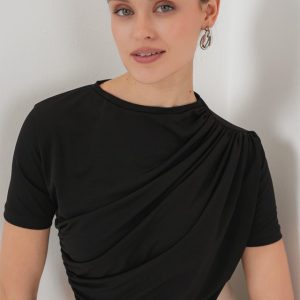 Büzgü Detaylı Kısa Kol Sandy Bluz 945 - Siyah