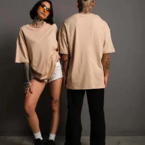 Erkek 24/1 Düz A Kalite Oversize T-shirt - Bej