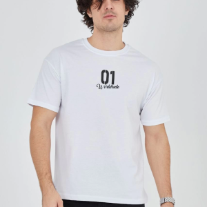 Erkek Bisiklet Yakalı Baskılı T-Shirt - Beyaz