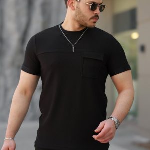 Erkek Cepli Kolyeli Kısa Kollu örme Kumaş T-shirt