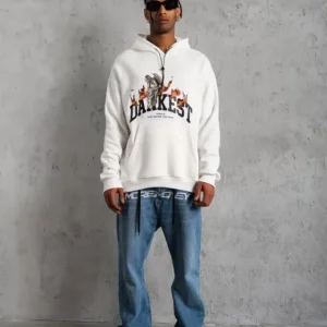 Erkek DANKES Baskılı Kapüşonlu Sweat - Beyaz