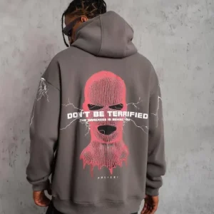 Erkek Maske Baskılı Kapüşonlu Sweat - Gri