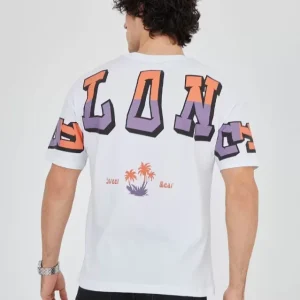 Erkek Ön Ve Arka Baskılı T-Shirt - Beyaz