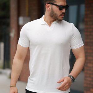 Erkek Yakalı Waffle Dokulu Kısa Kollu Tişört