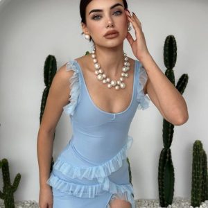 Felix Yırtmaçlı Midi Tül Elbise