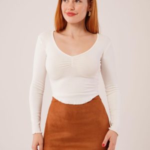 Geniş Yaka Beyaz Basic Body Bluz