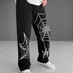 İki İplik Kumaş Örümcek Baskılı Eşofman - Siyah