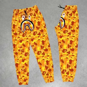 İki İplik Mevsimlik Bape Nakişli Eşofman Pantolon - Sarı