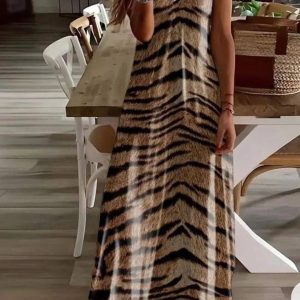 Kadın Dijital Baskılı Suprem Kumaş Askılı Maxi Boy Elbise