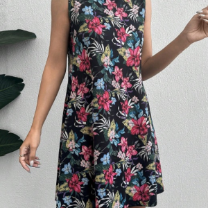 Kadın Renkli çiçek Baskılı Süprem Elbise