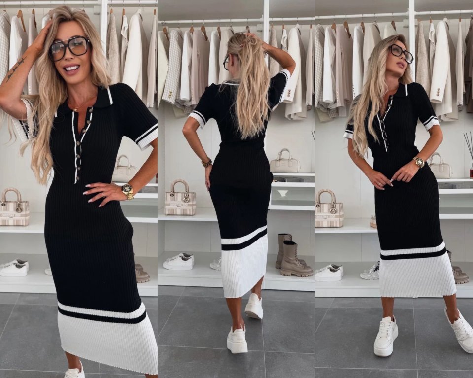 Kadın Triko Polo Yaka Midi Boy Elbise