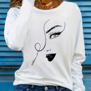 Kadın Uzun Kollu Bisiklet Yaka Yüz Desenli Viskon Bluz