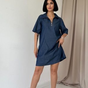 Mavi Tencel Kuplu Elbise