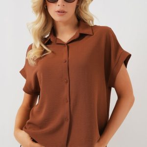 Oversize Kısa Kol Gömlek 20322 - Taba