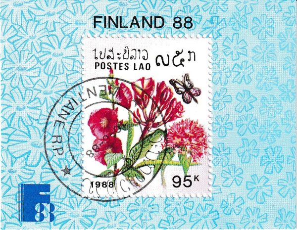 POSTES LAO 1988 Finlandiya Temalı Çiçek ve Kelebek Blok Pulu