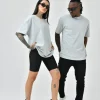 Unisex Basic Bisiklet Yaka Oversize T-Shirt - Boyalı Gri