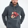 Unisex Kapüşonlu Üç İplik Oversize Baskılı Sweatshirt - Gri