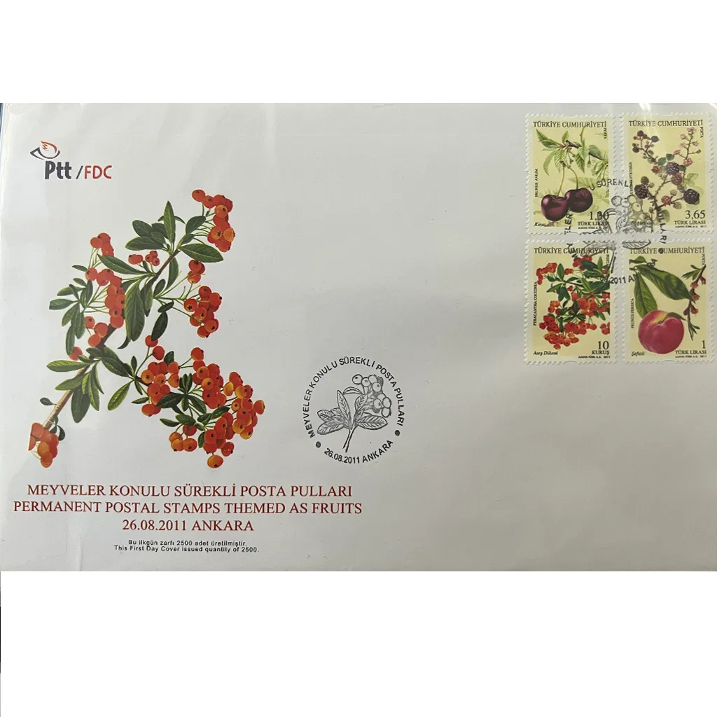 Meyveler Konulu Sürekli Posta Pulları FDC - Permanent Postal Stamps Themef As Fruits 26.08.2011 Ankara FDC 1 Meyveler Konulu Sürekli Posta Pulları FDC - Permanent Postal Stamps Themef As Fruits 26.08.2011 Ankara FDC