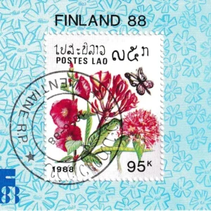 POSTES LAO 1988 Finlandiya Temalı Çiçek ve Kelebek Blok Pulu - Online Mezatta!